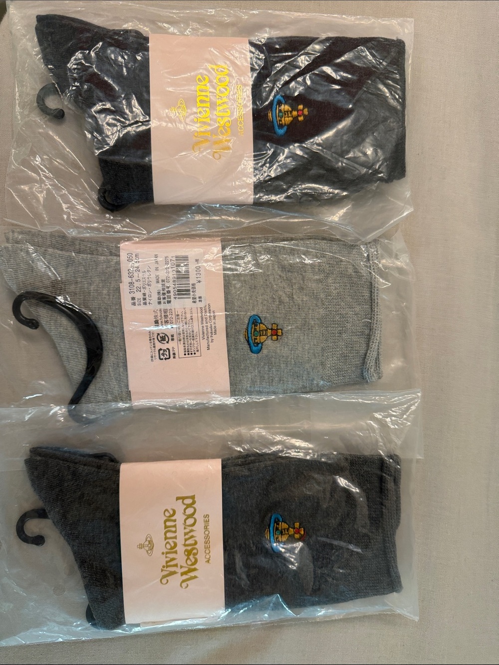 Vivienne Westwood Crew Sock 3-Pack in Gray, Dark Gray , Gray/Black